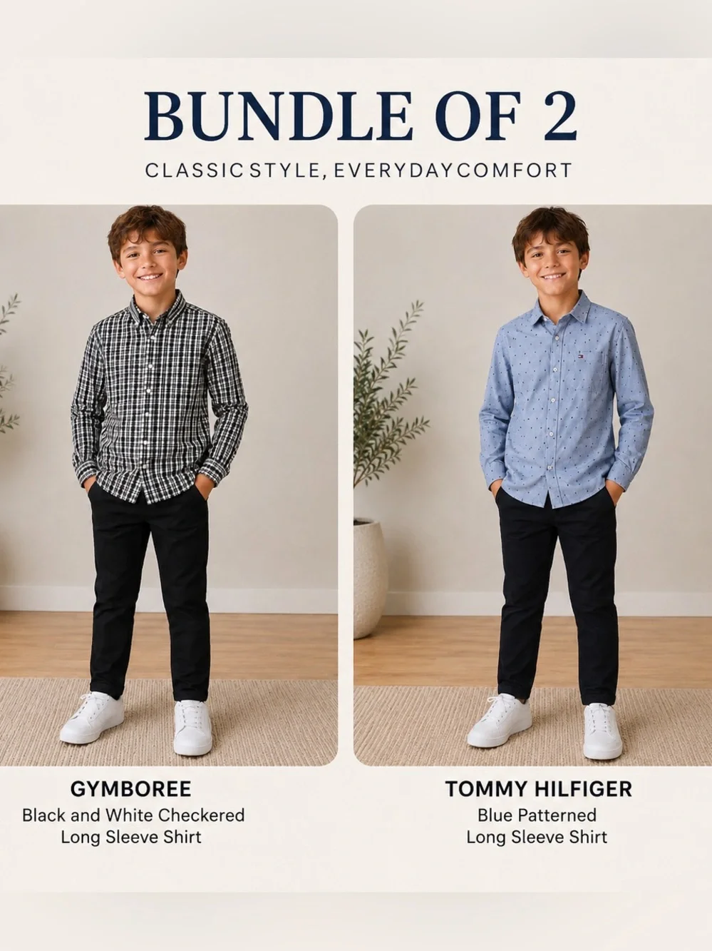 Bundle of 2 Boys Dress Shirts Gymboree & Tommy Hilfiger Long Sleeve /size 12